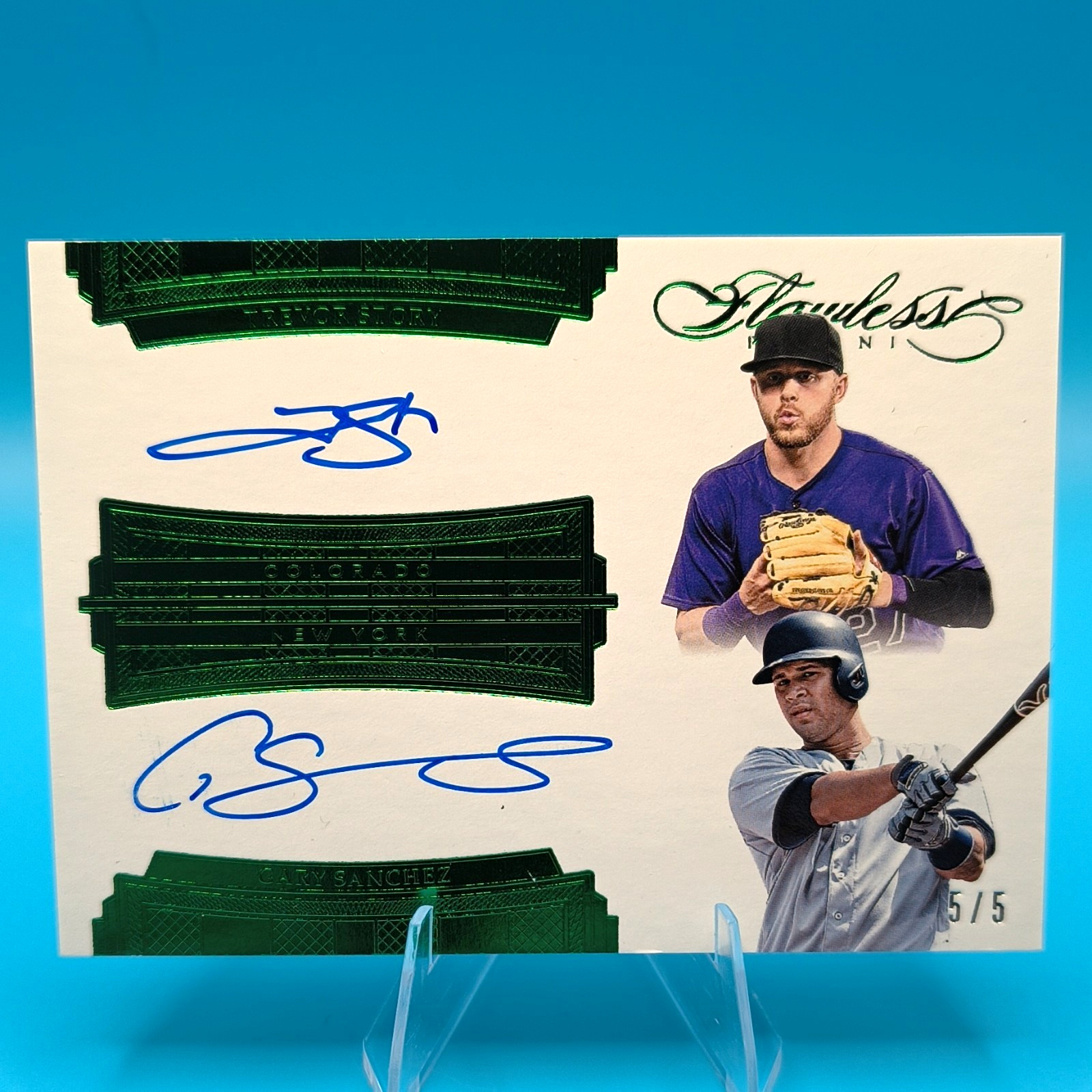 Panini 2017 Flawless Story/Sanchez Dual Signatures Emerald Auto /5 view 1