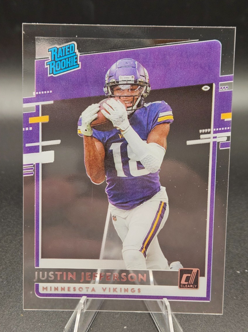 Justin Jefferson #RR-JUJ Football Cards 2020 Panini Chronicles Clearly Donruss Rated Rookies trading card — raw and PSA graded price guide