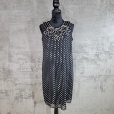 VTG Another Thyme Dress Womens 10 Black White Polka Dot Sleeveless Shift Classic
