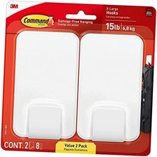  Heavy Duty Utility Wall Hooks, 2 Hooks with 8  Strips, 15lb X-Large 15 lb 1.72 per strip