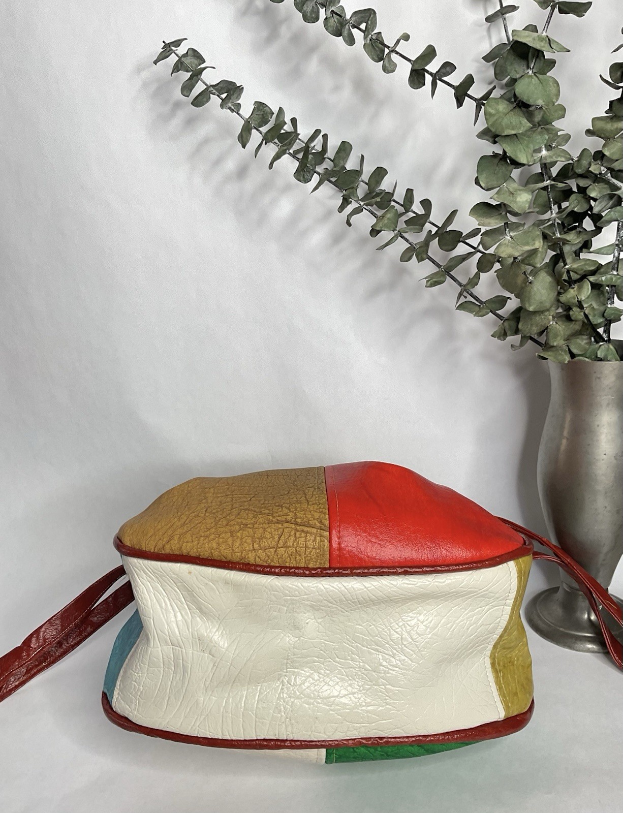 1960s 1970s Multi Colored Patchwork Drawstring Bu… - image 11