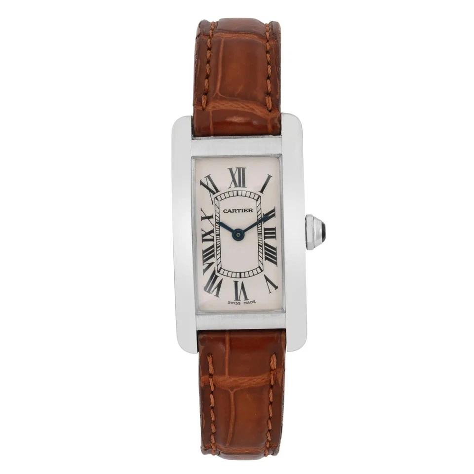 Cartier Tank Americaine Silver Dial 18k White Gold Automatic Mens Watch 1713