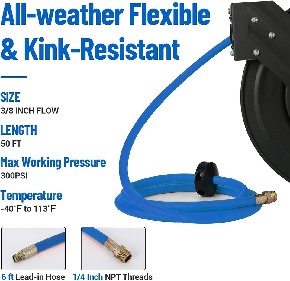 3/8" x 50ft Retractable Retractable Air Hose Reel W Automatic Rewind Function - Image 3 of 4