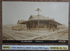 RPPC c 1914 UNION-ILLINOIS Central-PRR Depot, VANDALIA, ILL. REAL PHOTO POSTCARD