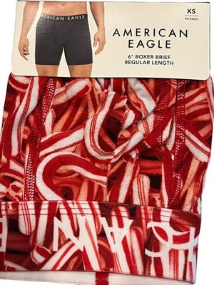 NWT AMERICAN EAGLE 6'' Boxer Brief Sz XS-M-L-XL Red White Candy Canes #86