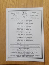01/12/1986 Preston North End v Partick Thistle [Pre-Season Friendly] Single Shee