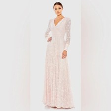 Mac Duggal Light Rose Pink Embellished Lace Long Sleeve Gown Size 20 798