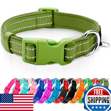 azuza Reflective Dog Collar, Soft Neoprene Padded, ID Tag Ring, Army Green, Medi