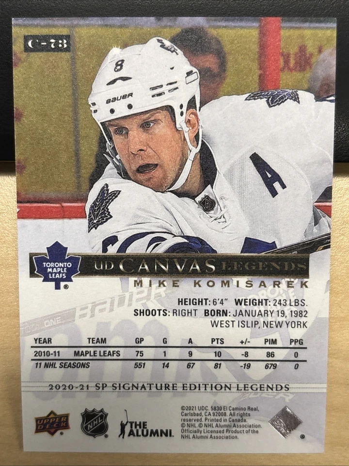 2020-21 20/21 SP Signature Edition Legends UD Canvas C-73 Mike Komisarek Leafs - Image 2 of 2