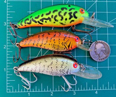 VINTAGE CRANKBAITS LOT 3 BOMBER MODEL A LONG SCREWTAILS VTG FISHING LURES SCREW