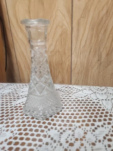 Anchor Hocking Wexford Pattern Bud Vase 6" Tall Clear Glass Vintage