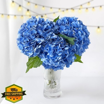 ZYTUYO 3pc 21'' Dark Blue Hydrangea Latex Real Touch Long Stem