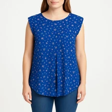 Pleione Women's Blue Floral Sleeveless Pullover Top Size S