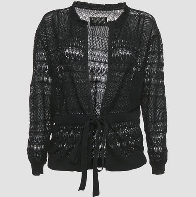Zadig & Voltaire schwarze Maddie Strickjacke Häkel Strick Wickeloptik L