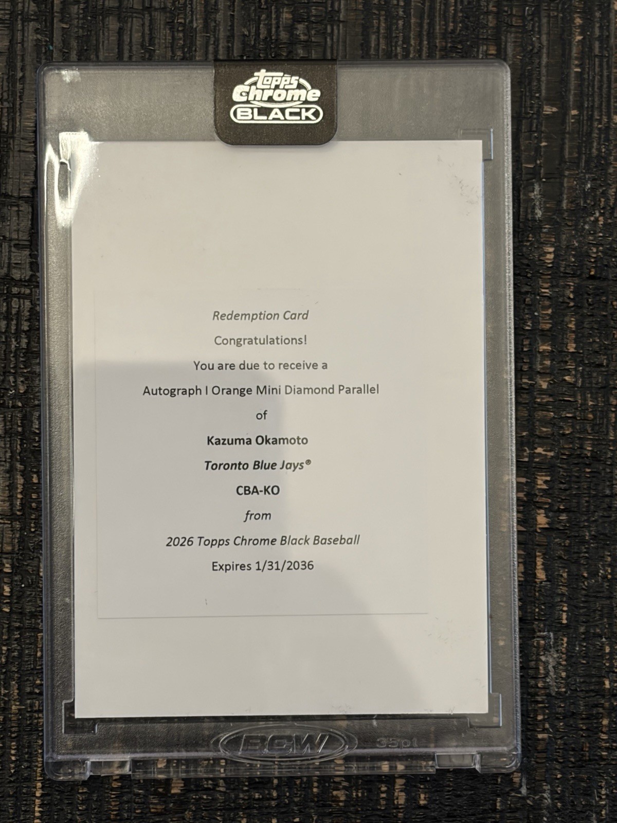 2026 Topps Chrome Black Kazuma Okamoto Orange mini Diamond /25 Auto Redemption