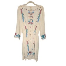 NWT Raga Midi White Embroidered Long Sleeves Boho Peasant Dress Size Small