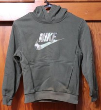Nike Sportswear Club Fleece Hoodie HBR Green Camo Logo Pullover Youth Small YS