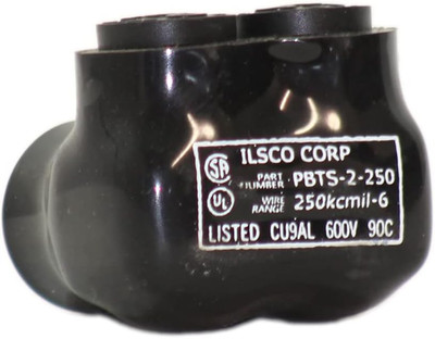 Ilsco PBTS-2-250 Multi-Tap Connector, 2 Port, 1 Side Entry, 6 to 250 MCM, AL/CU