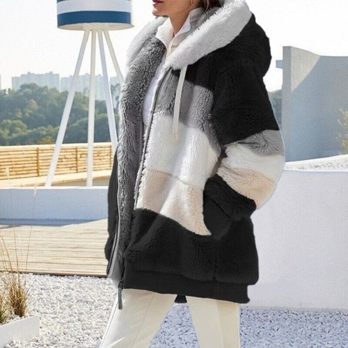 Womens Winter Warm Fleece Hoodies Coat Jacket Casual Outwear Overcoat Plus Size - Picture 9 of 11