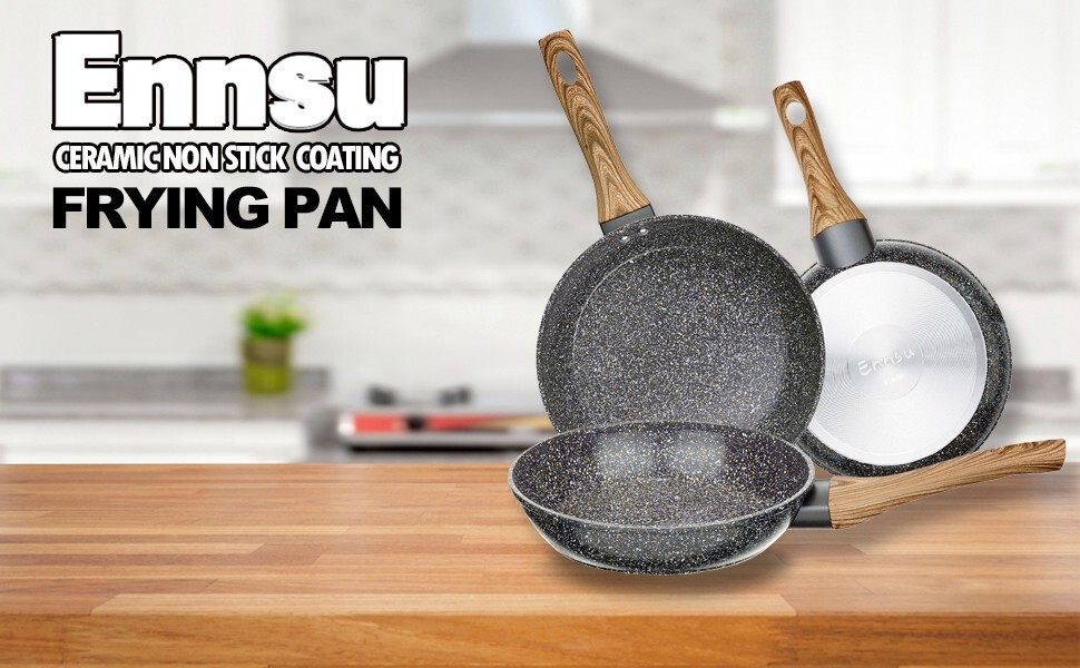 Kitchen 3 Piece Grey Ceramic Grante 8" 10" 12 inch Nonstick Frying Pan