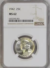 1942 25C Washington Quarter Dollar NGC MS62  6302290-001