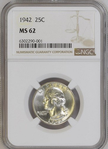 1942 25C Washington Quarter Dollar NGC MS62 6302290-001
