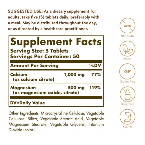 Solgar Calcium Magnesium Citrate 250 Tablets - Picture 2 of 10