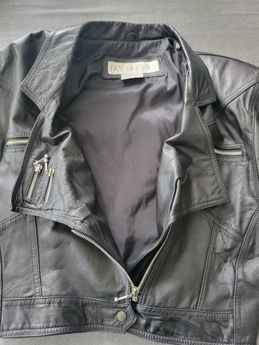 Giacca pelle crop Jay Jacobs vintage anni 80 donna biker cerniere retrò rockabilly - Foto 9 di 11