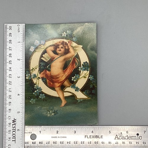 Clapsaddle Q Buchstabe Vintage Vergissmeinnicht Alphabet viktorianischer Cherub Engel Postkarte - Bild 3 von 3