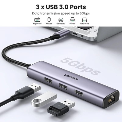USB C HUB USB Ethernet Adapter Type-C to USB3.0 1000Mbps RJ45 Lan for Laptop