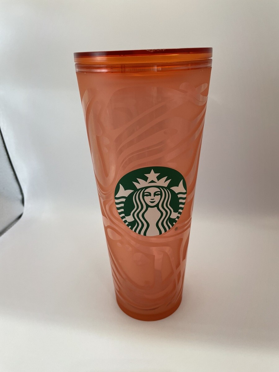 Starbucks Orange Abstract Swirl Wave Acrylic Cold Cup 24 oz Venti Tumbler