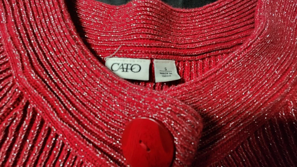 Suéter Rojo Cárdigan Navidad Brillante Plateado Mujer Manga Top Cálido Tejido Pequeño Foto 3 de 4