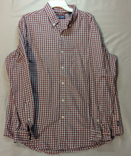 Ralph Lauren Chaps Dress Shirt Mens L Red White Plaid Button Up Long Sleeve