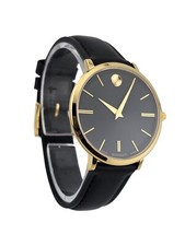 Movado Ultra Slim 0607091 Black Dial Leather Strap Women's Watch