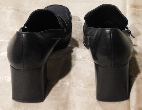 Brighton Elisa Sz 9M Dk Blue Fabric n Soft Italian Leather 2.5" Wood Heels LQQK - Picture 14 of 18