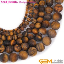 Frosted Natural Yellow Tiger Eye Stone Matt Round Beads for Jewelry Making 15"