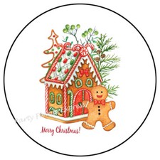 MERRY CHRISTMAS GINGERBREAD HOUSE ENVELOPE SEALS LABELS STICKERS PARTY FAVORS