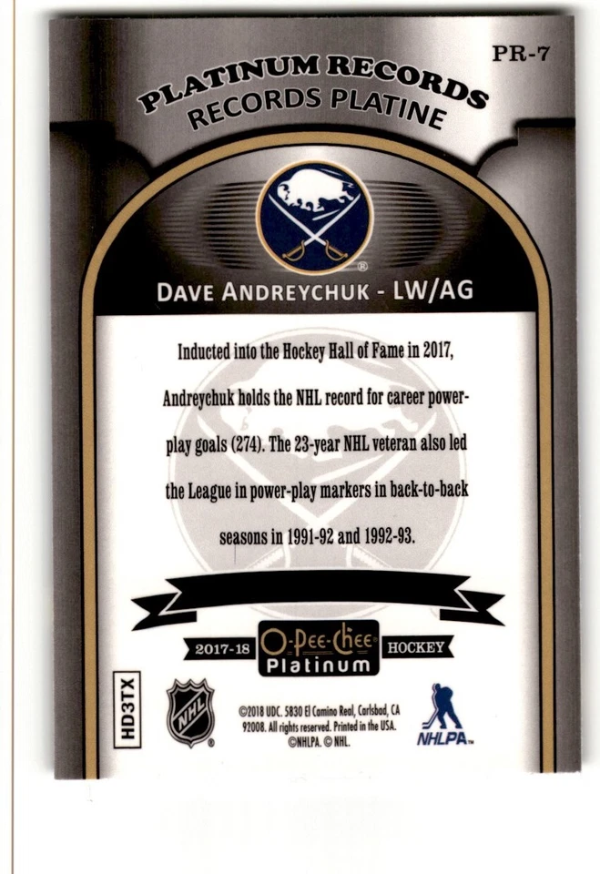 2017-18 O-Pee-Chee Platinum Records Dave Andreychuk #PR-7 Buffalo Sabres - Image 2 of 2