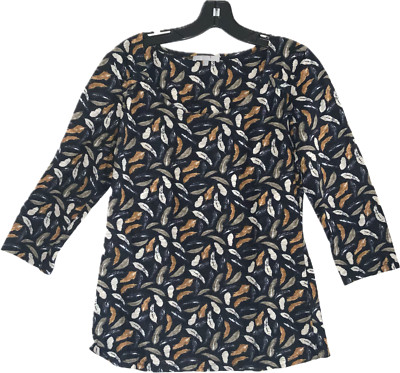 Per Una Women's Top T-Shirt Multicolor Leaf Print 3/4 Sleeve Size 12