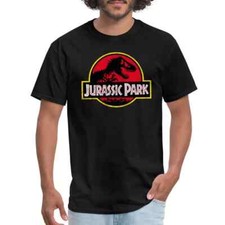Jurassic Park Classic Logo In Red With T-Rex Men's T-Shirt