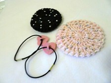 Lot of Dance Accessories-2 BUN HOLDERS-Black  Pink  Dance Shoe Laces-Pink Hear