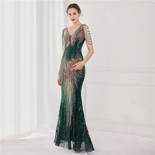 Luxus Abendkleid Lang Damen Elegant V Ausschnitt Formell Party Maxikleid Ballkleid - Bild 29 von 30