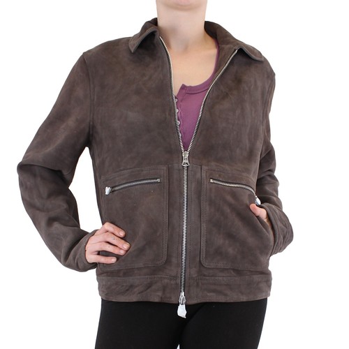 Club Monaco Jacket, Women's Full Zip Suede Jacket, Small, Grey, MSRP: $695 - Picture 2 of 8