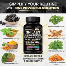 Shilaji, Ashwagandh, Rhodiola Rosea, Panax Ginsen; 8 in 1 Supplement-120 caps