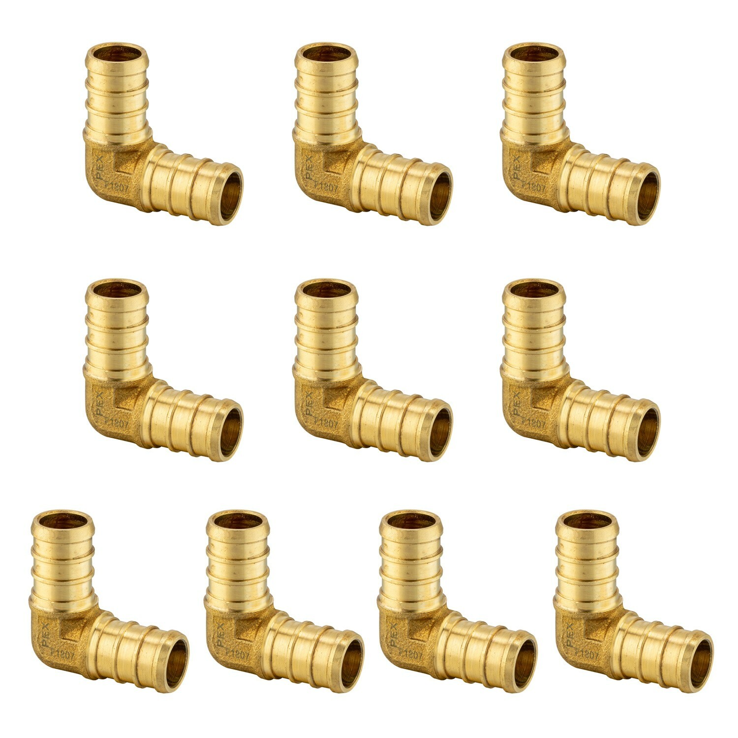 EFIELD 10 Pcs Pex 1" X 1" 90 Degree Elbow Barb Crimp Brass Fittings, Lead Free
