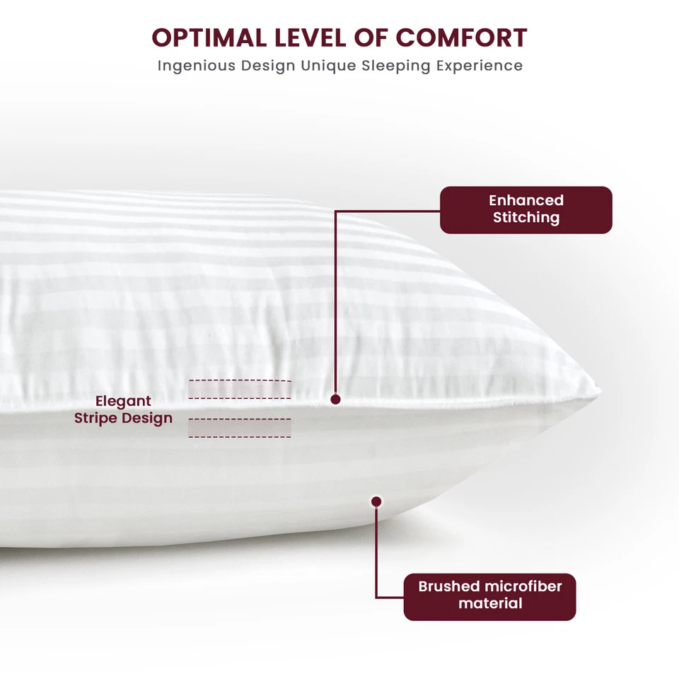 Set of 2 Bedding Stripe Pillows Comfortable Breathable Hotel Quality King Queen - Image 2 of 4