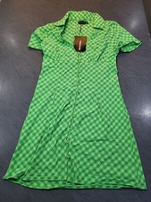 Pretty Little Thing Green Check Polo Collar Bodycon Dress Size 14 BNWT 