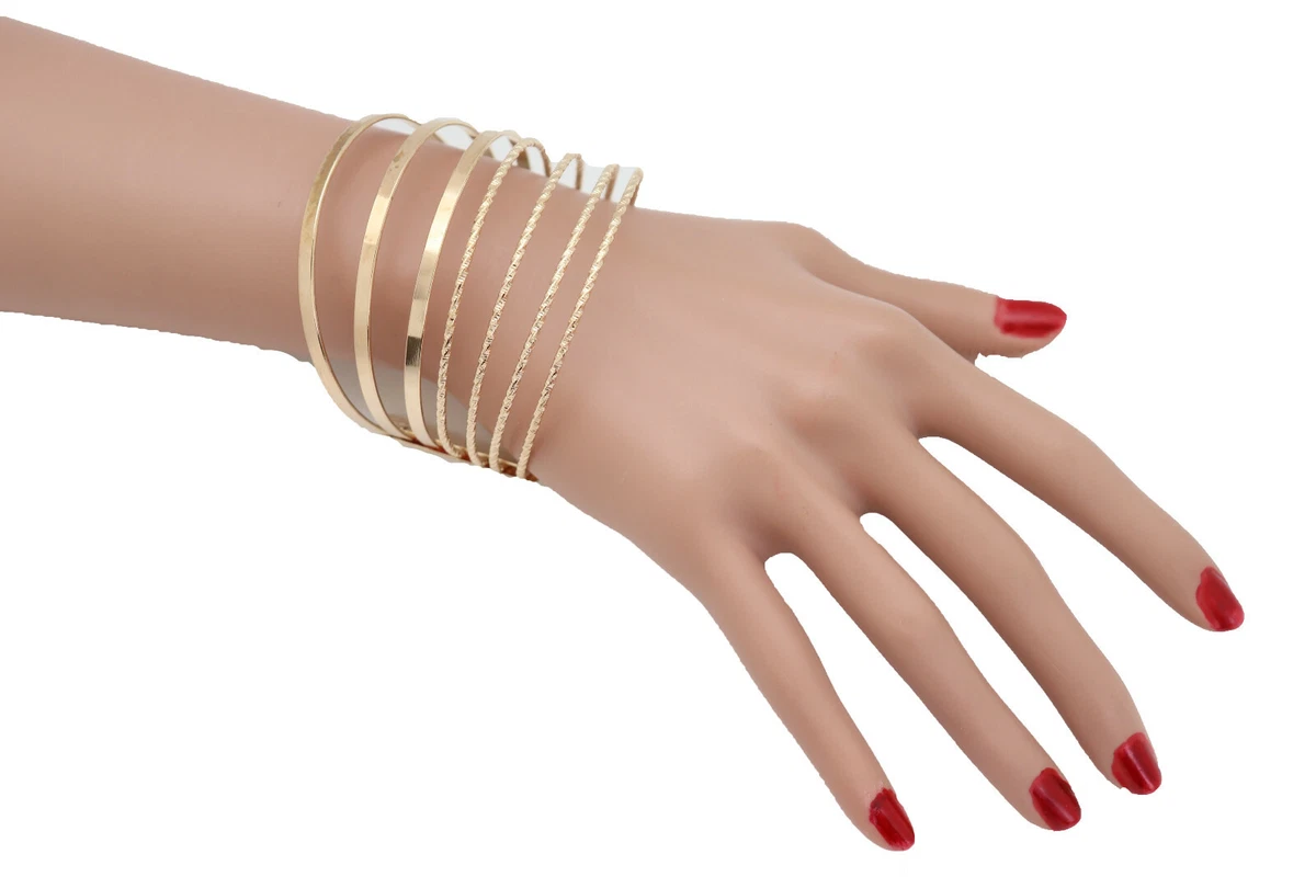 Women Gold Metal Bling Cuff Bracelet Elegant Fashion Fancy Jewelry