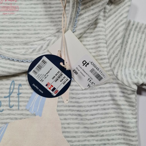 Joules Kids Girls Pyjama Top Grey 11 - 12 Years Striped Long Sleeve Unicorn Tee - Picture 5 of 6