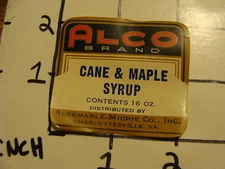 Vintage Original Label: ALCO brand CANE & MAPLE SYRUP